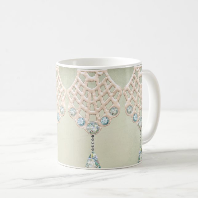 Mug Crème victorieuse en strass turquoise en dentelle  (Devant droit)