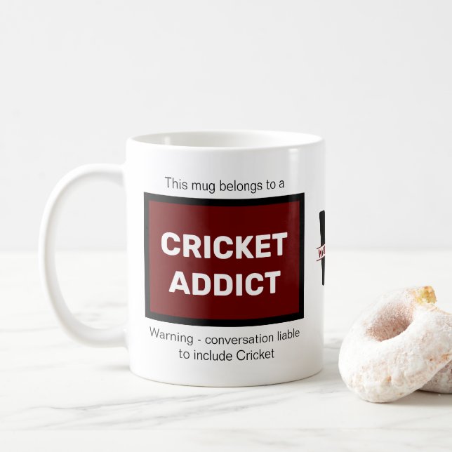 Mug Cricket Addict Ajouter Votre Nom Monogramme Initia (Avec donut)