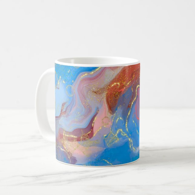 Mug Crimson, Blush, Blue and Gold Marbled Alcohol Ink (Devant gauche)