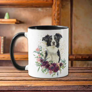 Mug Crimson Floral Bouquet Bordure Collie Chien