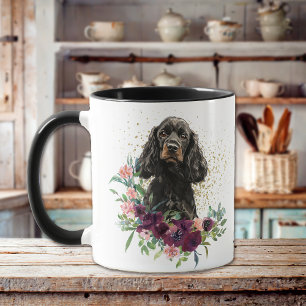 Mug Crimson Floral Bouquet Noir Tan Cocker Spaniel