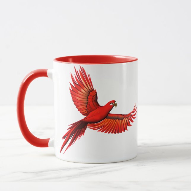 Mug Crimson Macaw / Red Parrot en vol (Gauche)