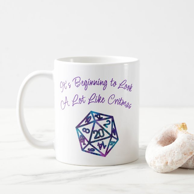 Mug Critère D20 pourpre | Jeu de rôle de tableau RPG (Avec donut)