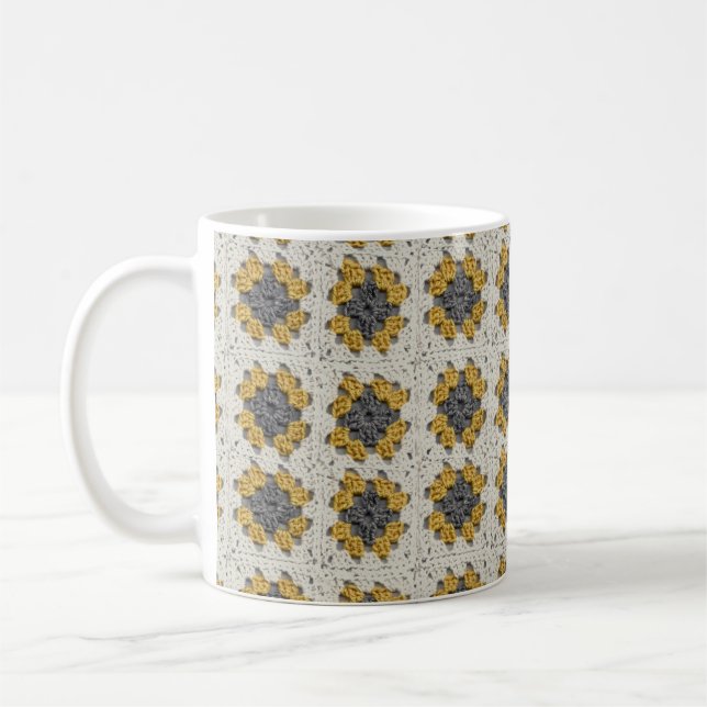 Mug Crochet granny carré jaune et gris (Gauche)