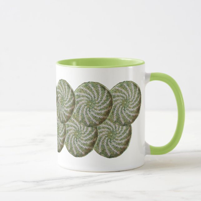 Mug - Crochet White Spiral on Green (Right)