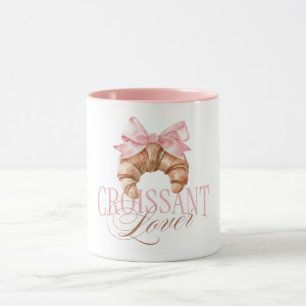 Mug Croissant Coquette Français à Ruban Rose Doux