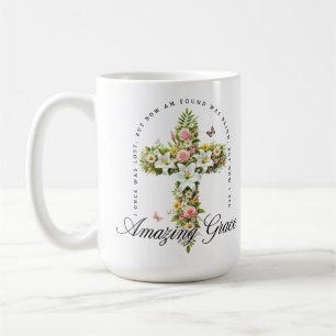 Mug Croix chrétienne florale Amazing Grace