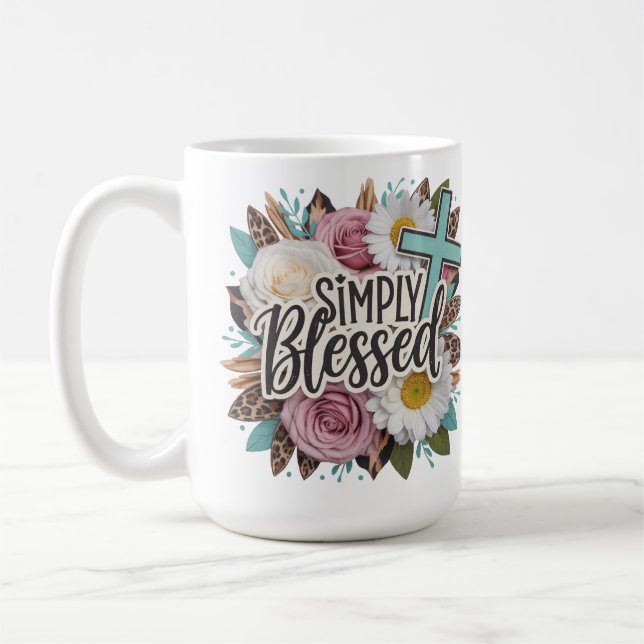 Mug Croix chrétienne florale simplement bénie (Gauche)