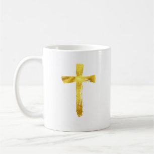Mug Croix de brosse d'or - crucifix religieux chrétie