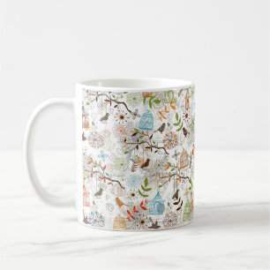 Mug Croquis à main mignonne d'oiseaux et de cages d'oi