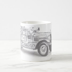 Mug croquis de camion de pompiers vintage dessiné à la