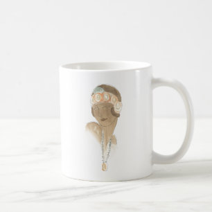 Mug Croquis de mode Flapper - Femme avec pièce à cheve