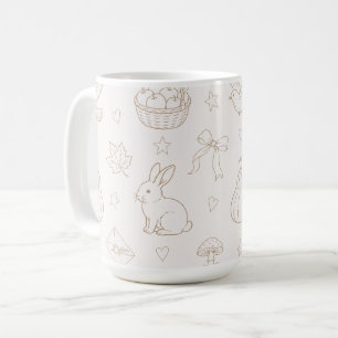 Mug Croquis Marron Crème Paniers Oiseaux Lapins