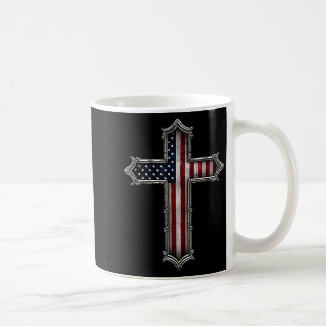 Mug Cross Usa Flag Christian Religious Us America Fait (Droite)