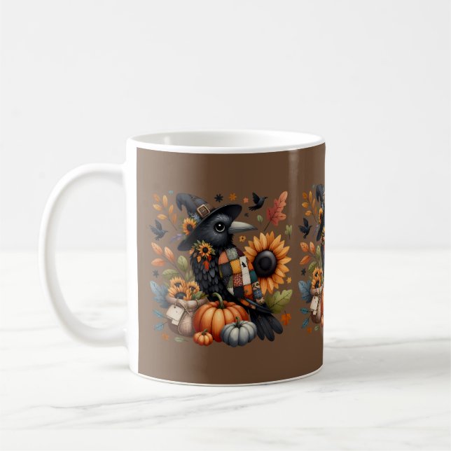 Mug Crow Whimsical avec Citrouilles et tournesols (Gauche)