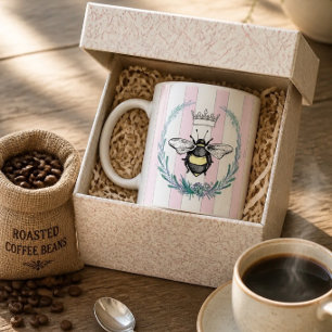 Mug Crown Bee en Couronne   Rayures Roses et Blanches 