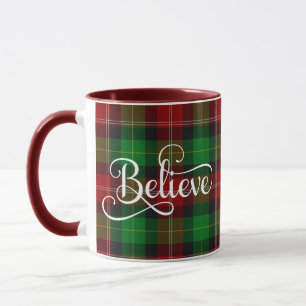 Mug Croyez Blanc Script Rouge Vert écossais Tartan