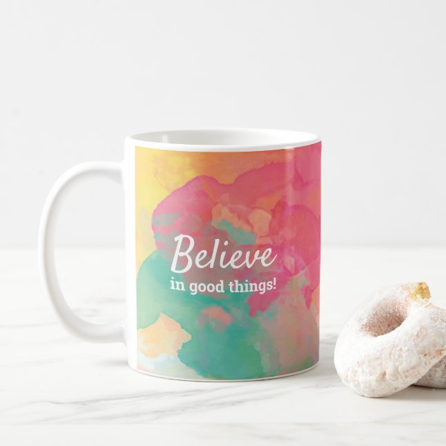 Mug Croyez en les bonnes choses Citer l'aquarelle joye (Avec donut)