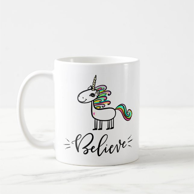 Mug Croyez en les licornes, lettrés à la main (Gauche)
