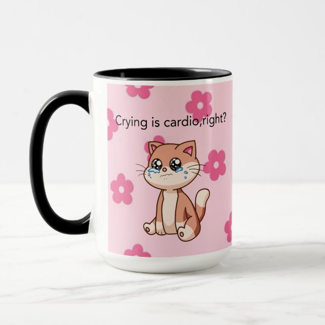 Mug Crying Is Cardio, Right? | Cute Crying Cat Design (Gauche)