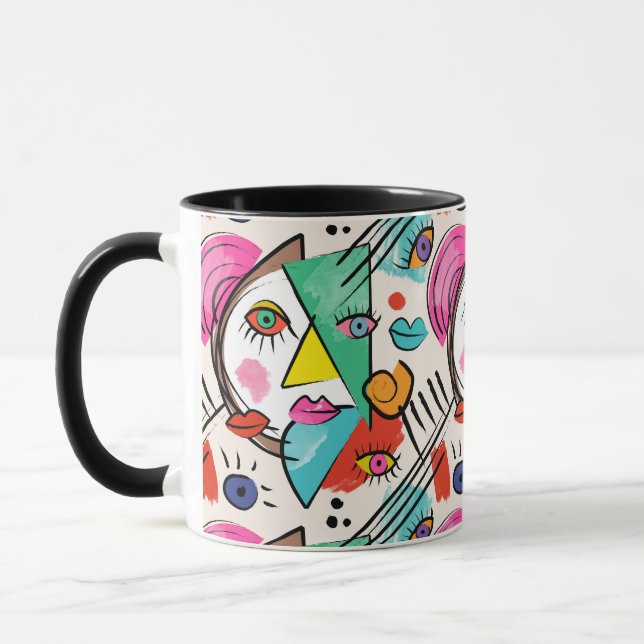 Mug Cubisme moderne Artsy Abstrait Femme Visages Art (Gauche)