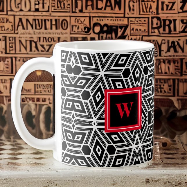 Mug Cubisme noir gris blanc Neo Geo avec Monogramme ro (Créateur téléchargé)