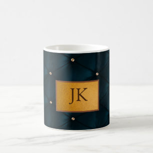 Mug Cuir vert élégant, Diamants, Monogramme  