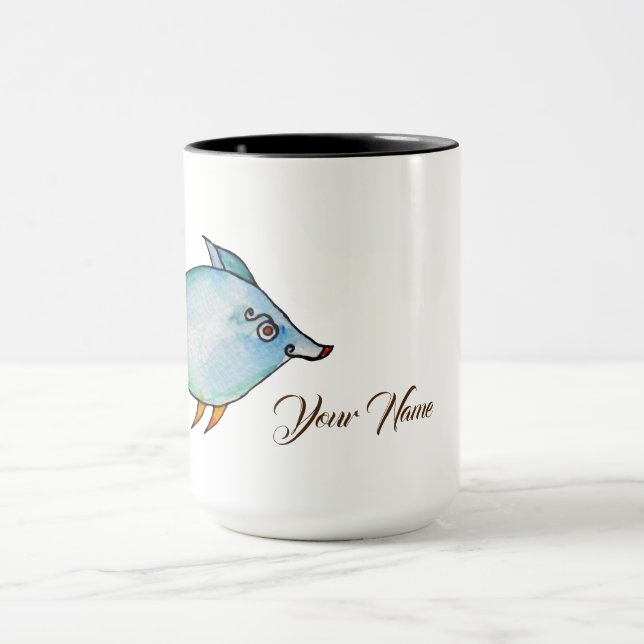 Mug Cuire Poisson Aquarelle Art Nom personnalisé (Centre)
