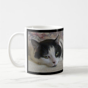 Mug Cuisine Blanc Noir Chat Photo Monogramme Nom Noir