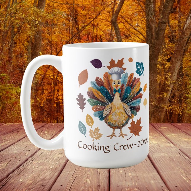 Mug Cuisine Crew Pilgrim Turquie Thanksgiving (Turkey "Cooking Crew" mug personalized with the year. Great for family Thanksgiving)