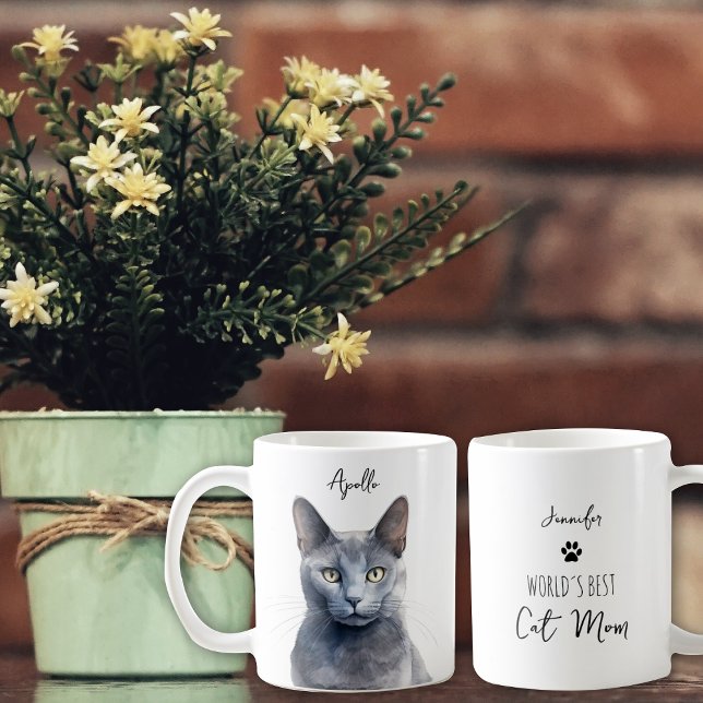 Mug Cuisine Russe Bleu Chat Personnalisé Meilleur Mama (Créateur téléchargé)