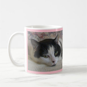 Mug Cuit Blanc Noir Chat Photo Monogramme Nom Rose