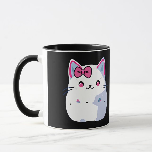 Mug Cupide chaton blanc Kitty avec botte rose (Gauche)