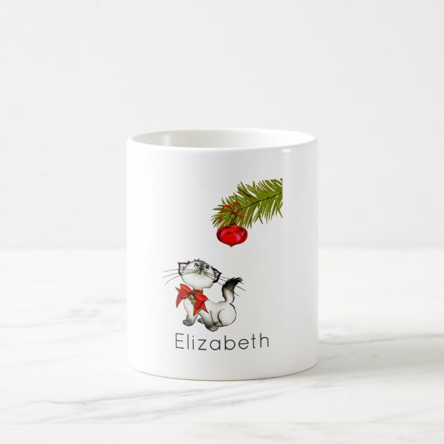Mug Curieux Chat Kitty Dans Une Bow Rouge De Noël Pers (Centre)