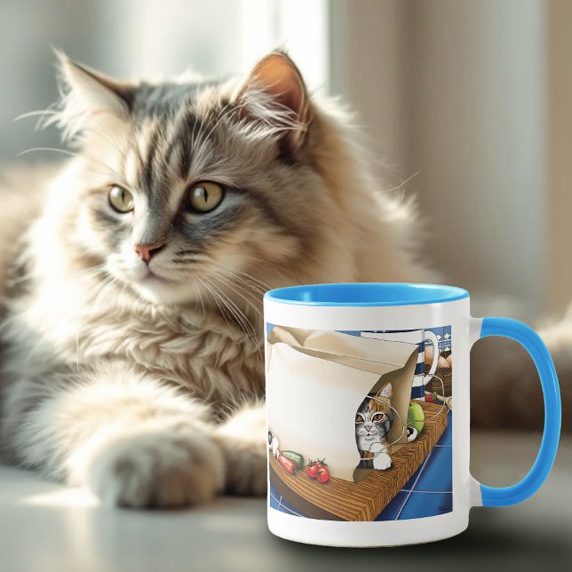Mug Curieux sac à provisions en forme de chat tigré bl (Créateur téléchargé)