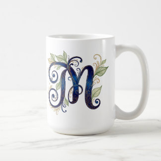 Mug Cursive M – Elegant Blue & Gold Monogram