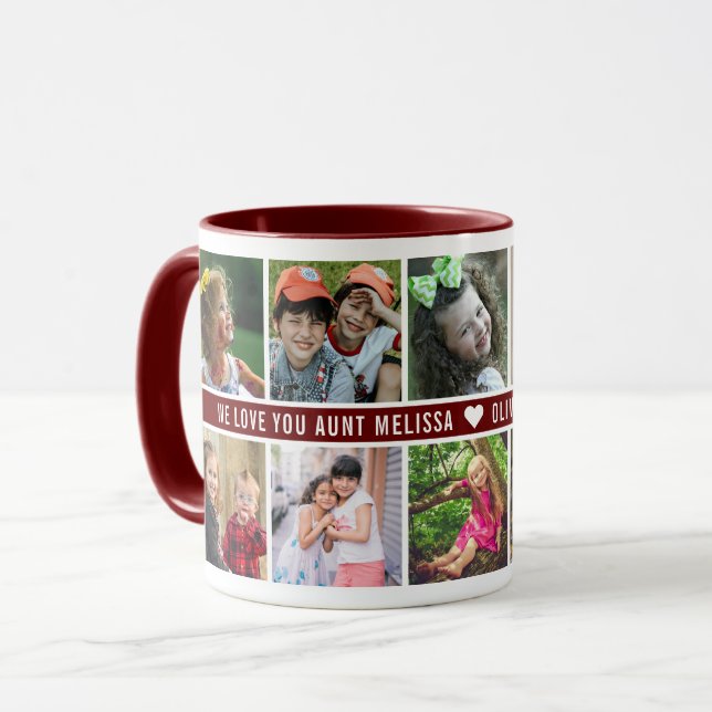 Mug Custom 10 Photo Collage We Love You Tante Maroon (Devant gauche)