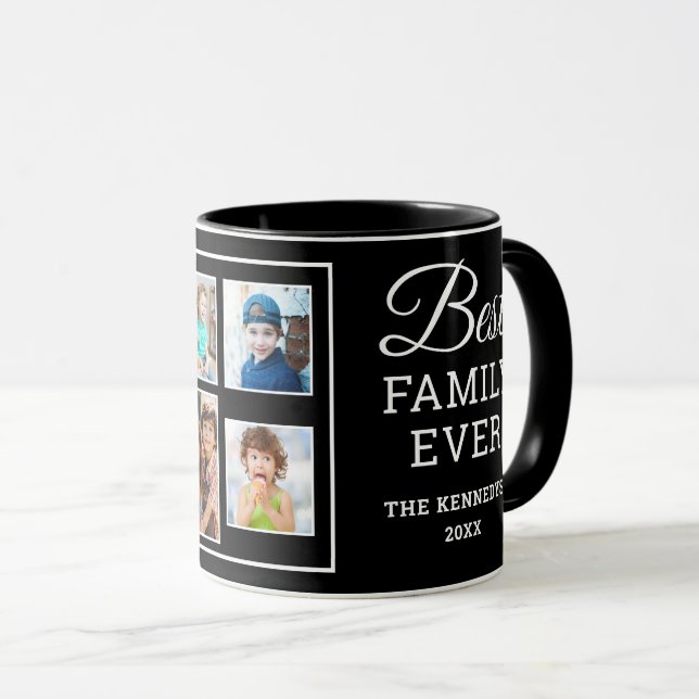 Mug Custom 7 Photo Collage Best Family Ever Name Black (Devant droit)