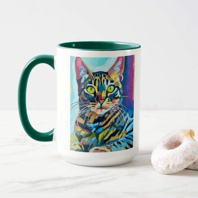 Mug Custom Cat Portrait Painting - Gift for Cat Lovers (Avec donut)