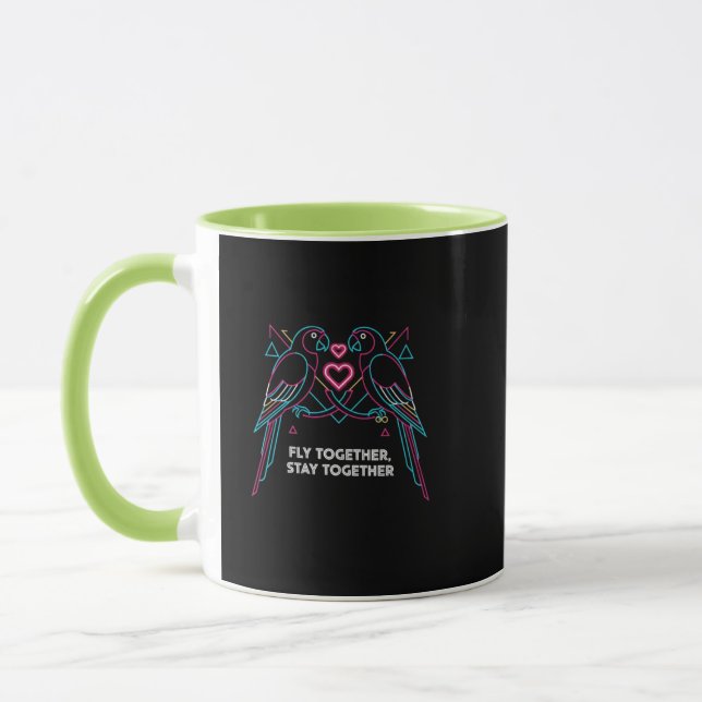 Mug Custom Couple Anniversary Neon Parrots Winter Hood (Gauche)