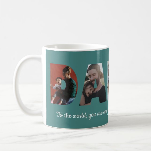 Mug Custom Daddy 5 Photo Collage Fête des pères verte (Gauche)