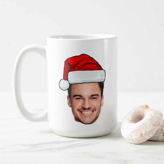 Mug Custom Face Photo Santa Hat Christmas (Avec donut)