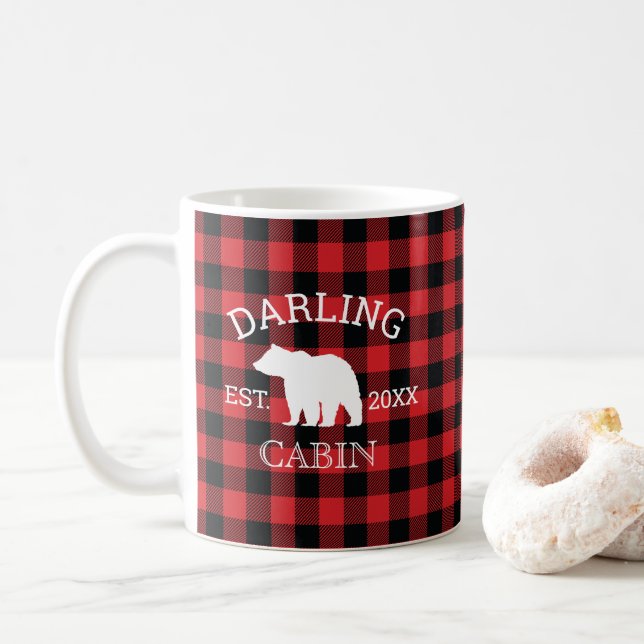 Mug Custom Family Name Bear Buffalo Check Rustic (Avec donut)