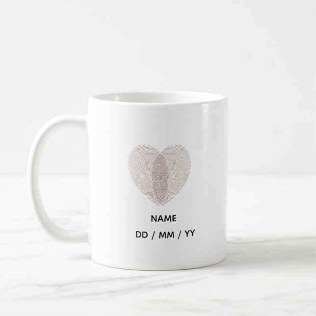Mug Custom Fingerprint Heart Wedding Anniversary  (Gauche)