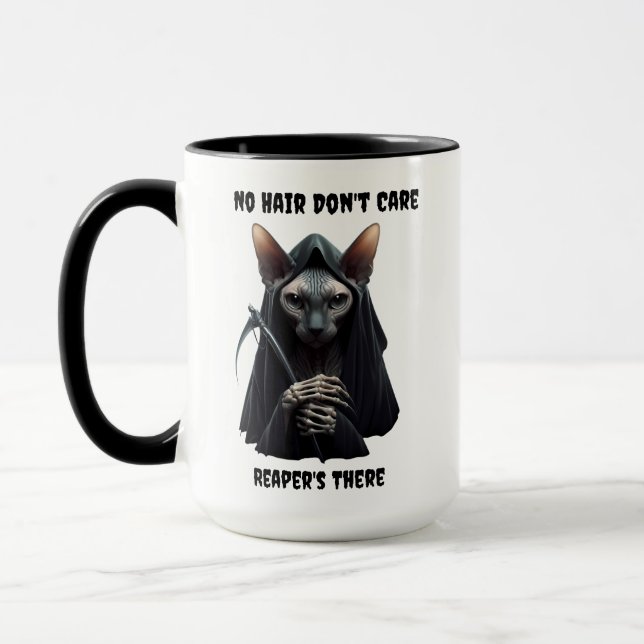 Mug Custom Grim Reaper Sphynx Cat No Hair Don't Care  (Gauche)