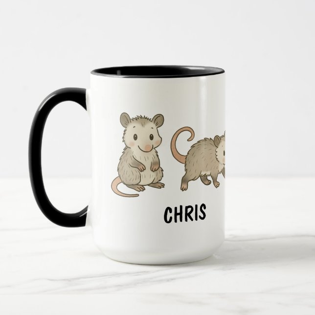 Mug Custom Hand Drawn Cute Opossum Coffee (Gauche)