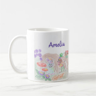 Mug Custom Kids Artwork, deux mignonnes souris, fleurs