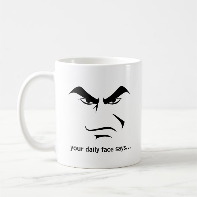 Mug Custom Minimalist Expression Design Scowl Man Face (Gauche)