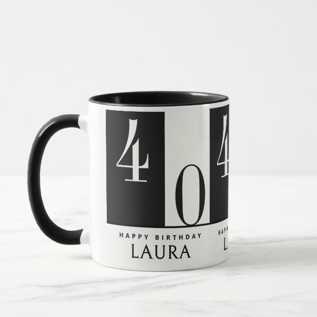 Mug Custom Name & Age Black and White Birthday (Gauche)