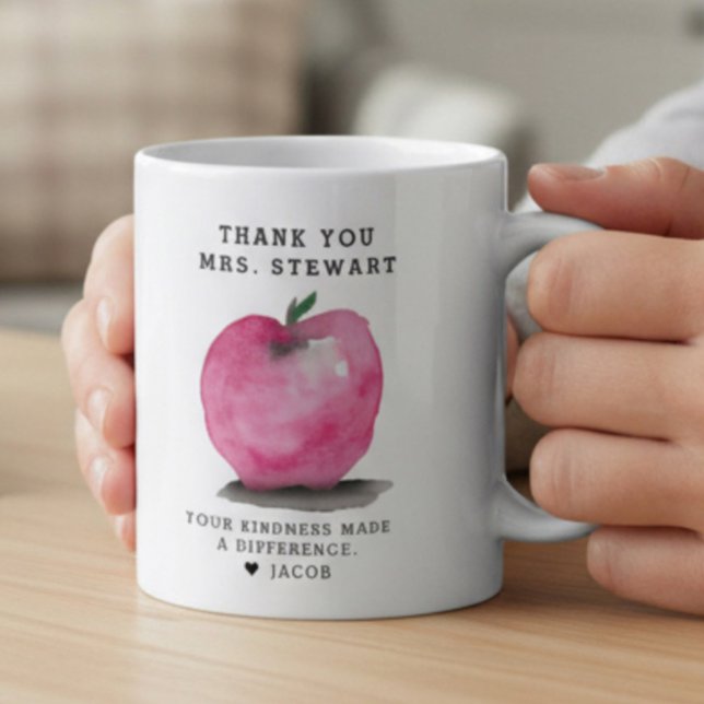 Mug Custom Name Apple Personalized Teacher Thank You  (Custom watercolor red apple for teacher thank you mug gift.)